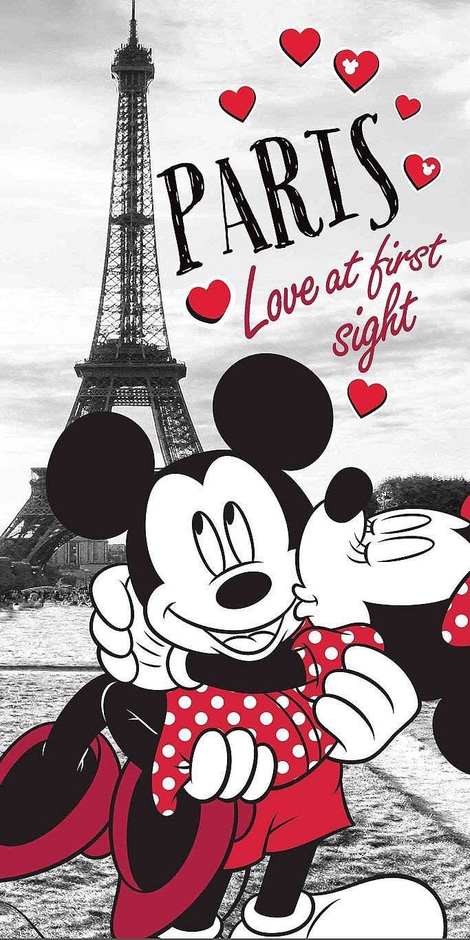 Velmi kvalitní plážová bavlněná dětská osuška Mickey and Minnie in Paris, Jerry Fabrics