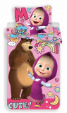 Jemné bavlněné dětské povlečení Máša a Medvěd rainbow laděné do fialové a růžové barvy, | 140x200, 70x90 cm