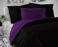 Luxusní saténové ložní povlečení LUXURY COLLECTION - černé/tmavě fialové, | 240x220, 2x70x90 cm